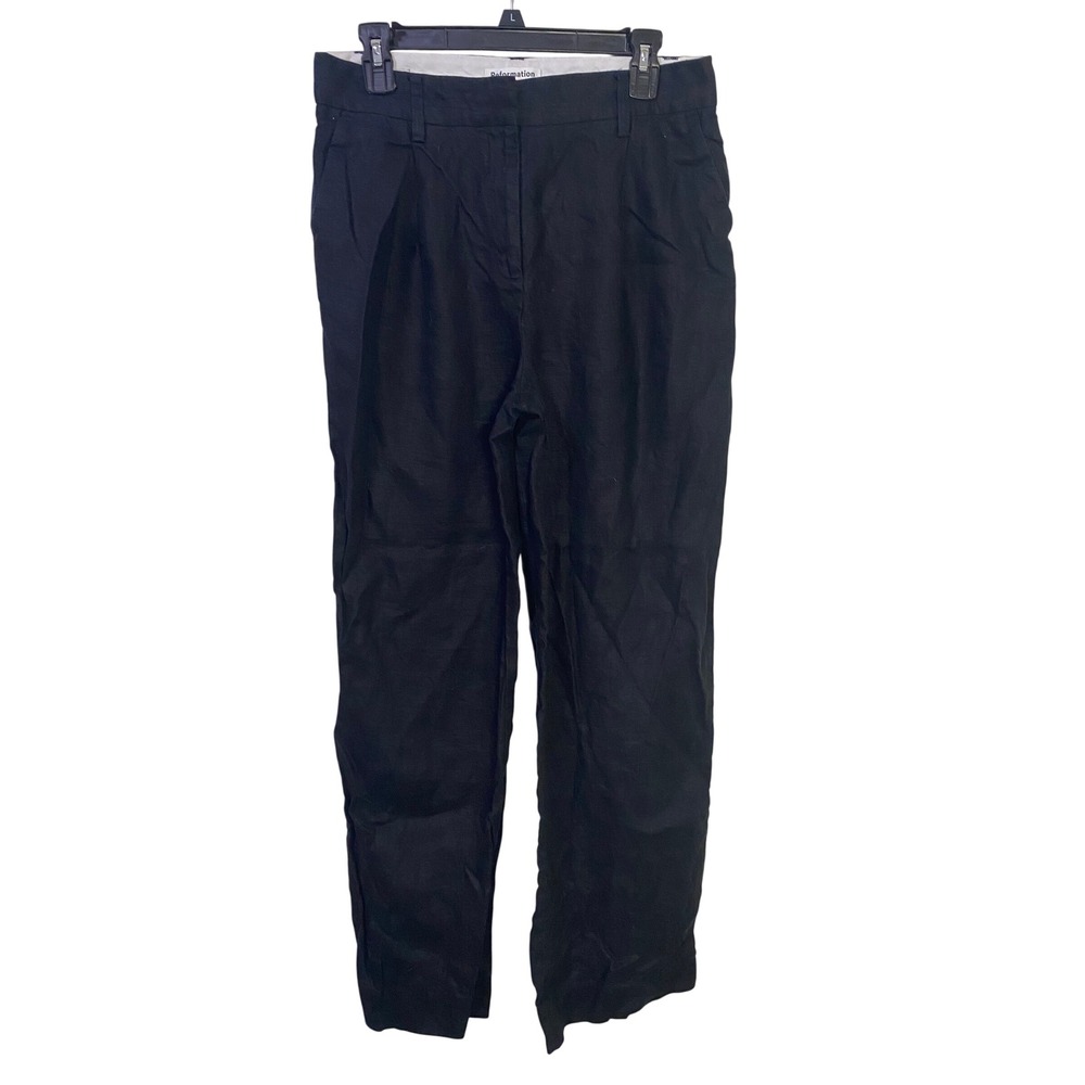 Reformation Black 100% Linen High Rise Straight Leg Trousers Pants Size 8